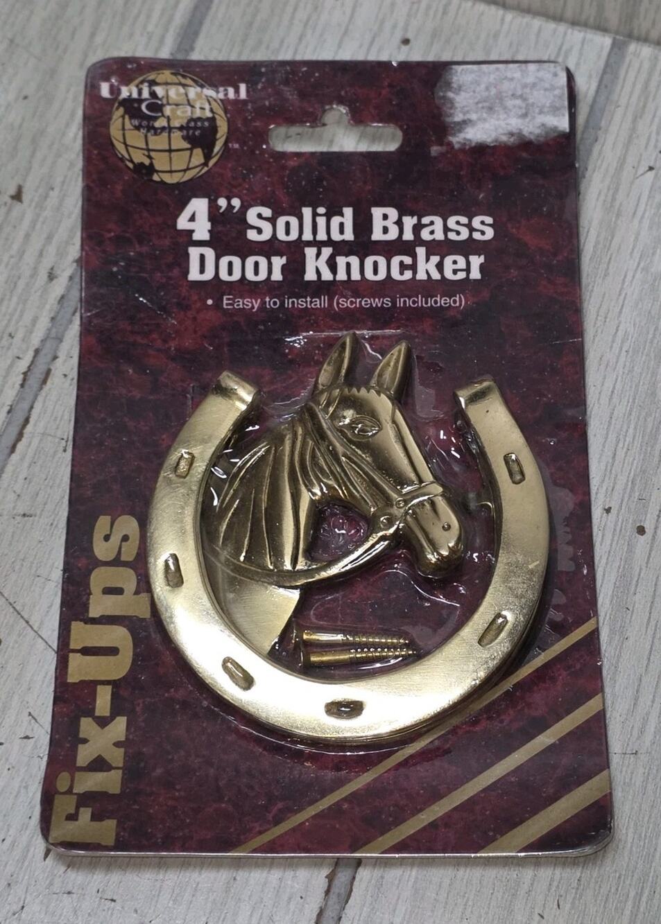 Vtg Solid Brass Horse Head Horseshoes Door Knocker Universal Craft Equestrian
